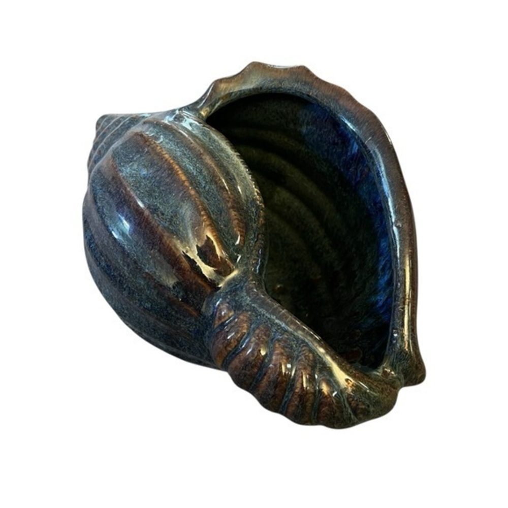 Sweetgrass Designs Pottery Giant Handmade Aqua Ceramic Conch Seashell Vessel